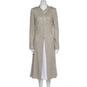 St. John Couture Fashion Fit Tweed Pattern Midi Beige Tan Coat Size 6